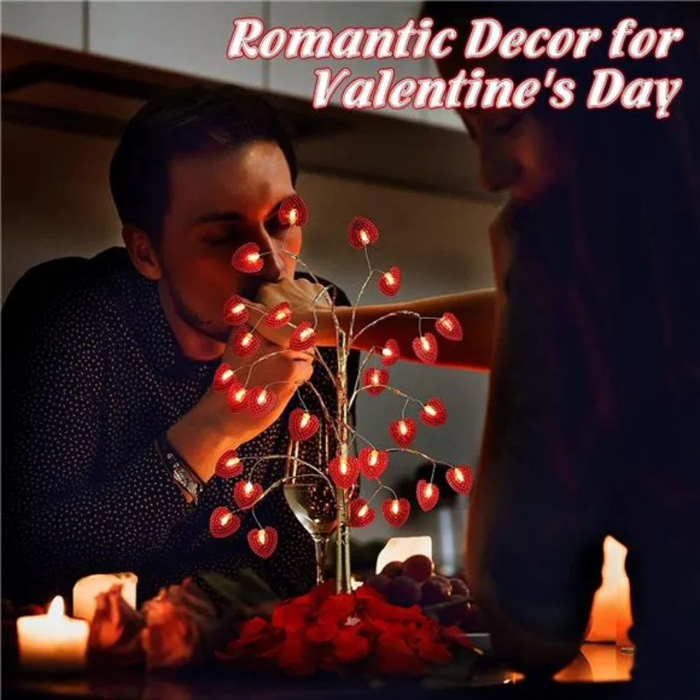 17 Inch Valentines Day Decor Lighted Tree Lights with 28 LED Heart Lights